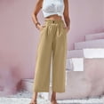 thumbnail image 4 of Women's Pants High Waist Casual Straight Leg Cropped Trousers with Elastic Scalloped Hem Comfortable Linen Blend Dress Slacks for Women, 4 of 9