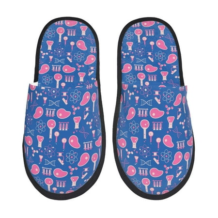 

Honeii Science Experiment print Slippers Memory Foam House Bedroom Slippers for Women and Men Fuzzy Plush Comfy Faux Fur Lined Slide Shoes-Large