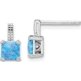 thumbnail image 1 of Sterling Silver Rhodium-Plated Square Blue Created Opal Post Earrings (9.85 X 5.45) Made In China qe15795, 1 of 6