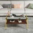 thumbnail image 2 of Tcbosik Glass Coffee Table, 38.6" Rectangle Cocktail Table with Open Shelf, 2-Tier Center Table for Living Room, Easy Assembly, Clear+Gold, 2 of 9