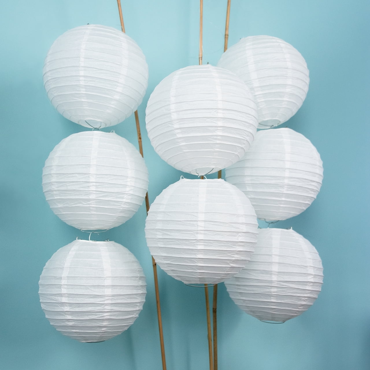 Luna Bazaar Paper Lanterns (8Inch, Parallel Style Ribbed, White, Set