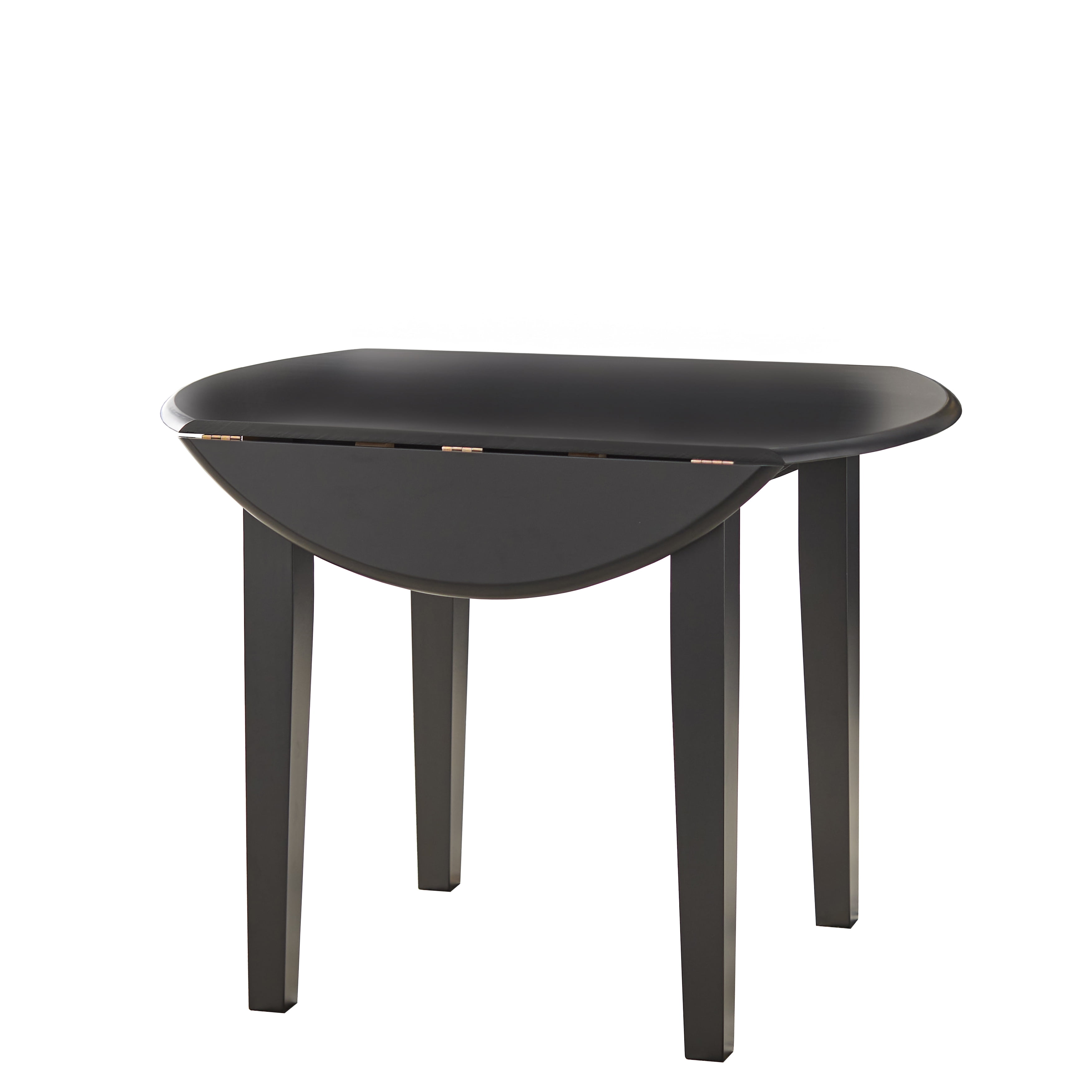 ★mi★ColemanNaturalWoodRollTable 90 TMS Solid Rubber Wood Round Drop-Leaf Dining Table, White