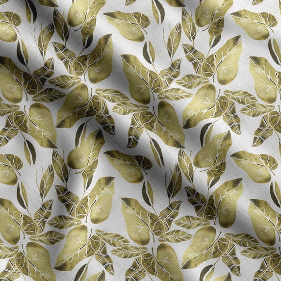 Soimoi Leaves Print,Cotton Cambric, Quilting Fabric Sold by The Yard 42 Inch Wide, Medium Weight Cotton Fabric, SewingSupplies,White & Olive Green