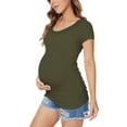 thumbnail image 4 of Ecavus Maternity Tops Short Classic Versatile Style Mama Pregnancy Clothes 3-Pack Black Olive-Green Stripe S, 4 of 6