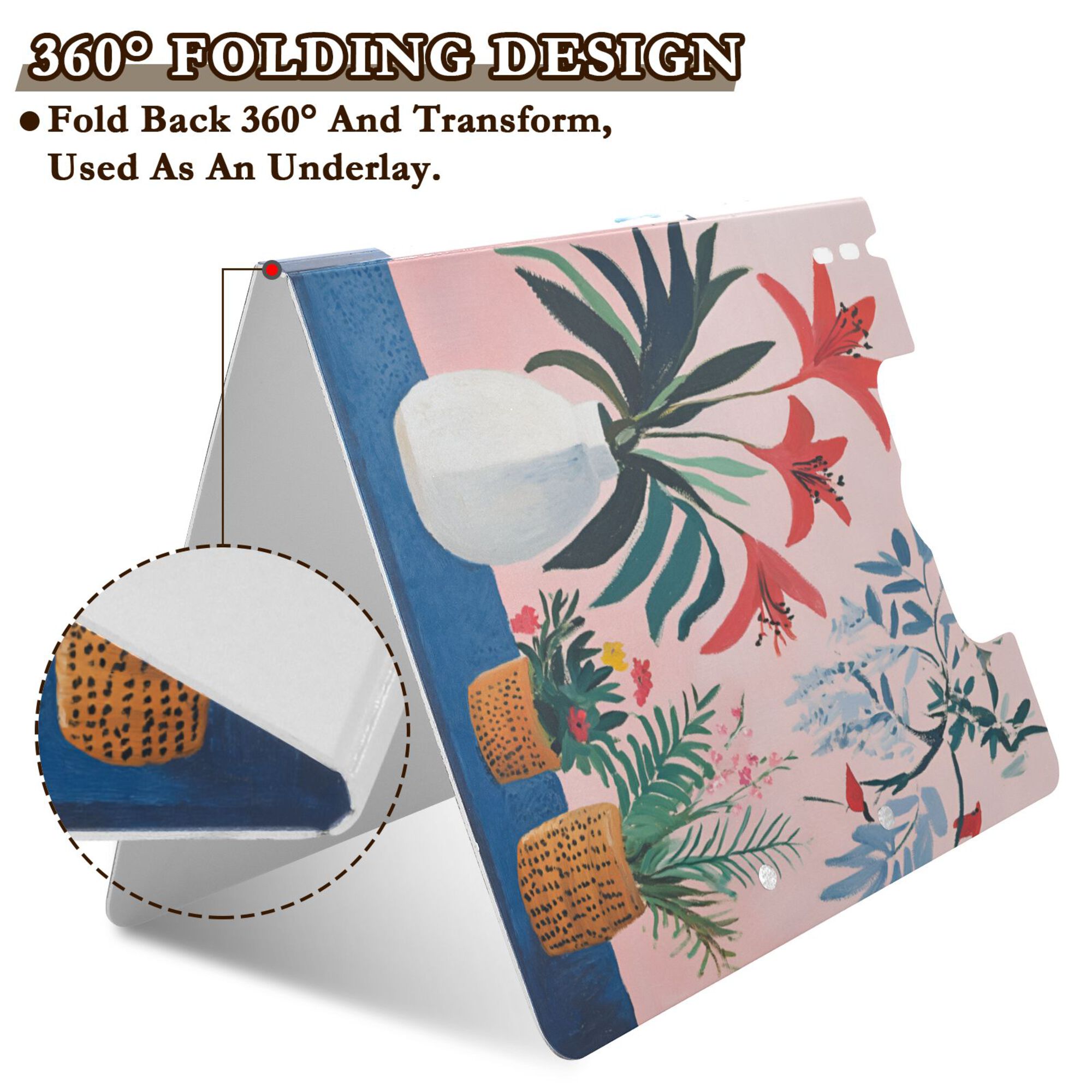 FORMRS A4 Clipboard Folder with Pen Holder Horizontal Foldable School Office Binder, Flowers and Leaves