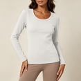 thumbnail image 6 of EDHITNR Women Long Sleeve T-Shirts Basic Crew Neck Slim Fit Stretchy Athletic Yoga Top Casual Workout Running Tee White M, 6 of 7