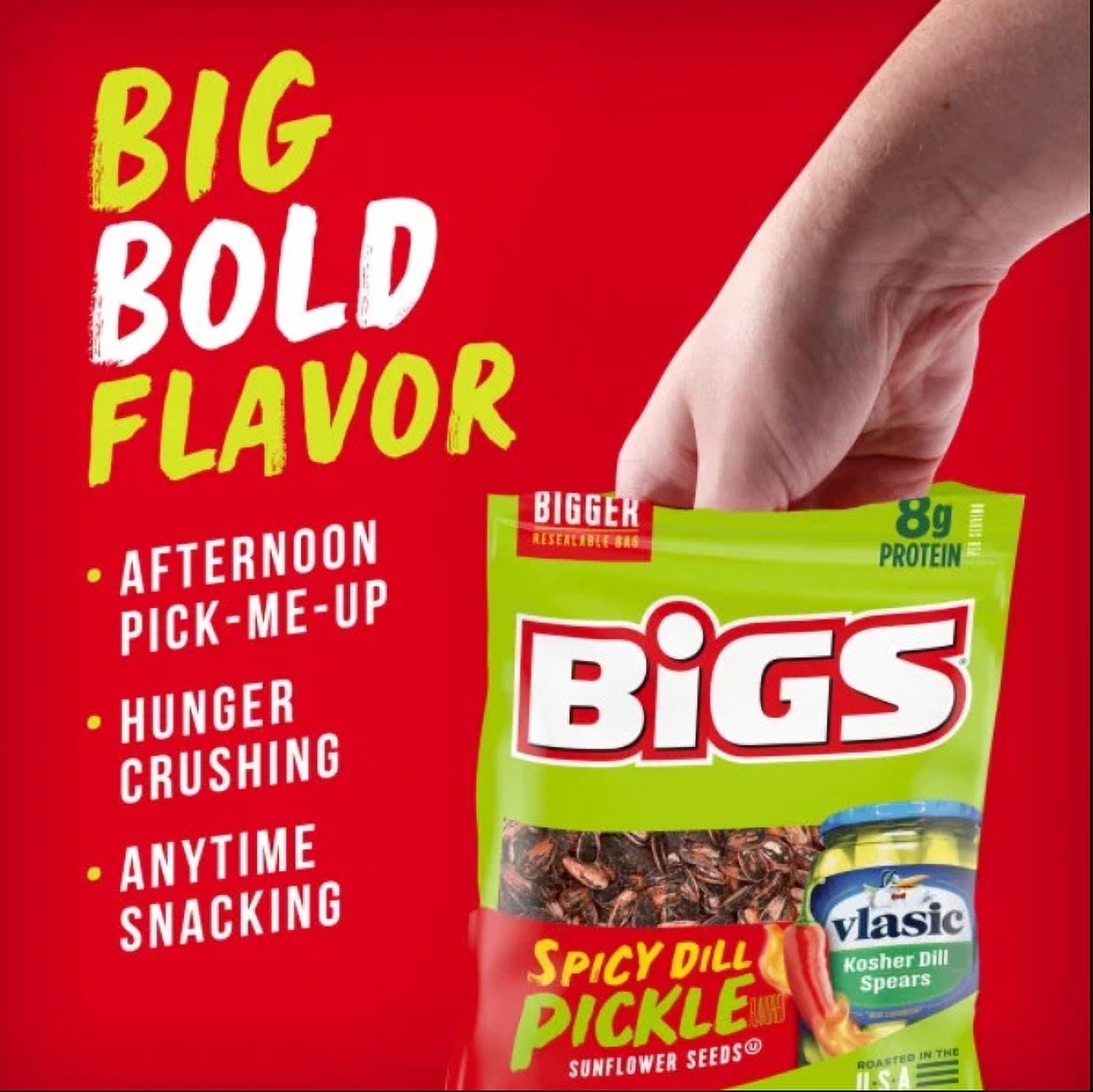 BIGS SPICY DILL PICKLE VLASIC **NEW** Sunflower Seeds, Keto Friendly Snack, 5.35 Oz. Bag (Box of 12)