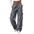 thumbnail image 2 of CQONEPT Cargo Pants for Women High Waist Baggy Casual Baggy Comfy Parachute Trousers Loose Fit Y2k Streetwear Hiking Pant with Pockets S, 2 of 7