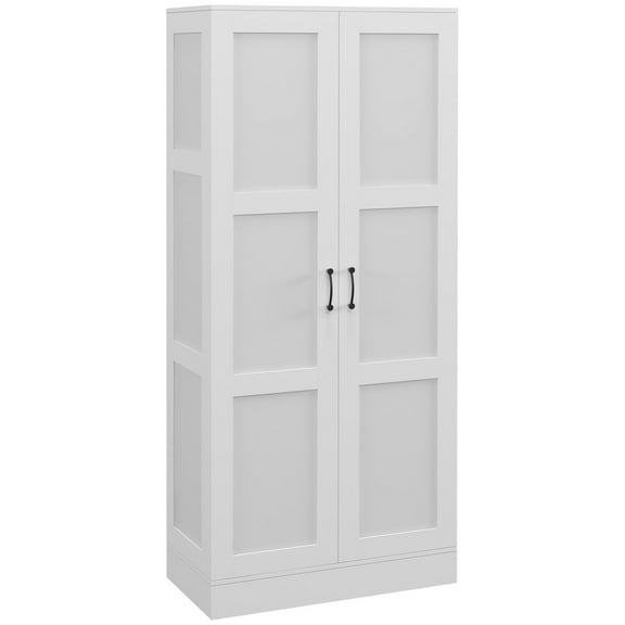 White 71" Tall Cabinet With Movable Shelves And Construction Feature Storage Unit, Stylish Design