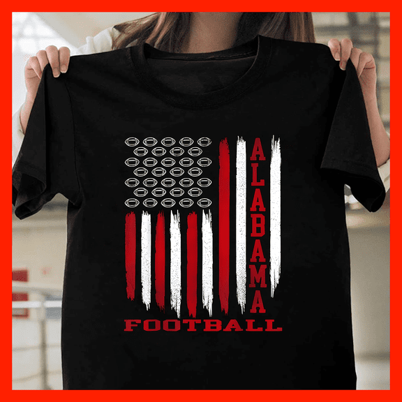 Distressed Alabama Football American Flag T-Shirt Crimson Tide Fan Apparel F884, for men and women, Sizes S–5XL
