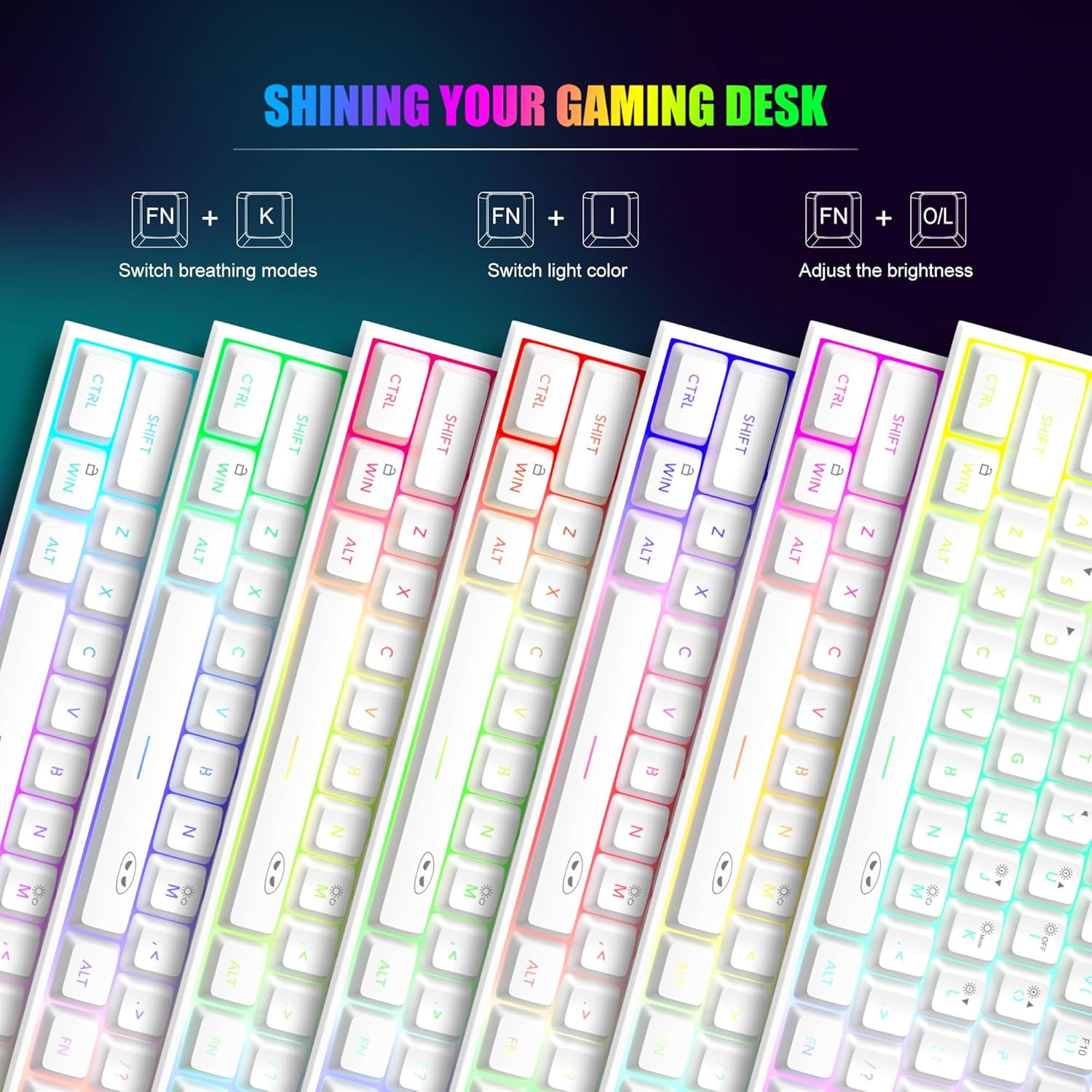 Mini 60% Gaming Keyboard, Upgrade RGB Backlit 61 Key Ultra-Compact Keyboard, TS91 Ergonomic Waterproof Mechanical Feeling Office Computer Keyboard for PC, MAC, PS4, Xbox ONE Gamer(White)