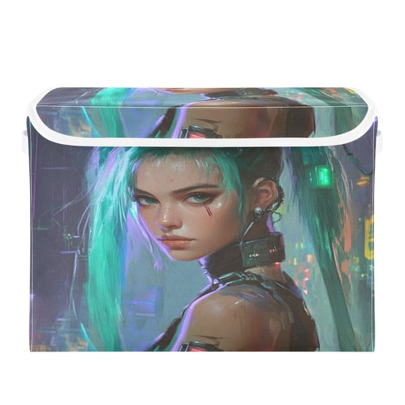Storage Box With Lid 16.5x12.6x11.8In Foldable Stacked Household Storage Box Cyberpunk Women