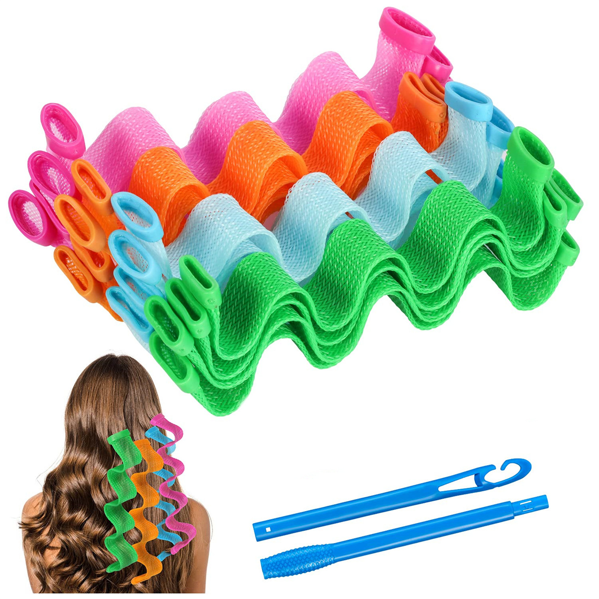 Casewin 20 Pack Hair Curlers Spiral Curls Wave Styling Hair Rollers Kit