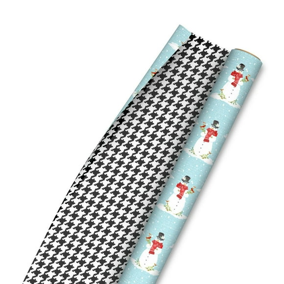 Papier d'emballage réversible de Noël – Hallmark (Bonshommes de neige et motif pied-de-poule)