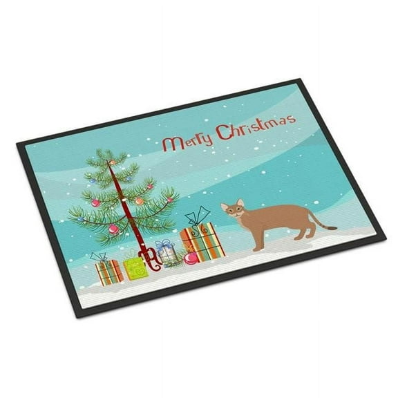 Carolines Treasures CK4584MAT 18 x 27 in. Chausie Cat Merry Christmas Indoor or Outdoor Mat