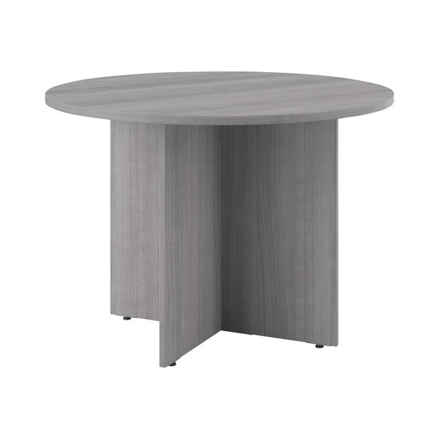 Table de Conférence Ronde 42 W avec Base en Bois, Gris Platine - Bois d'Ingénierie