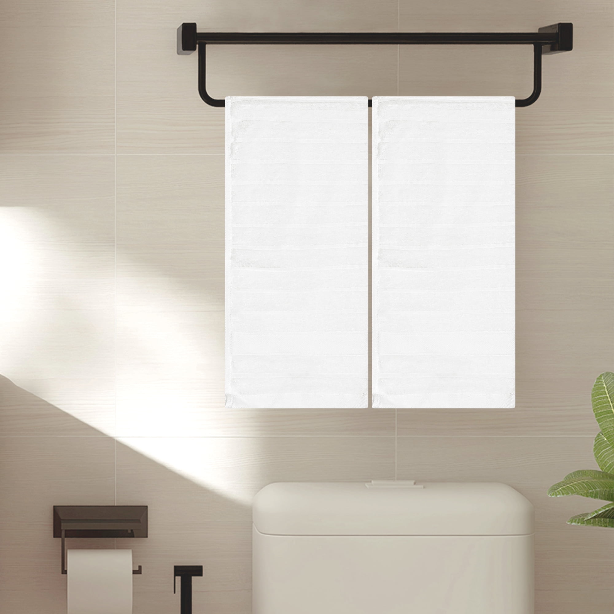 Unique Bargains Cotton Striped Hand Towel for Bathroom 14" x 30"
 White 1
