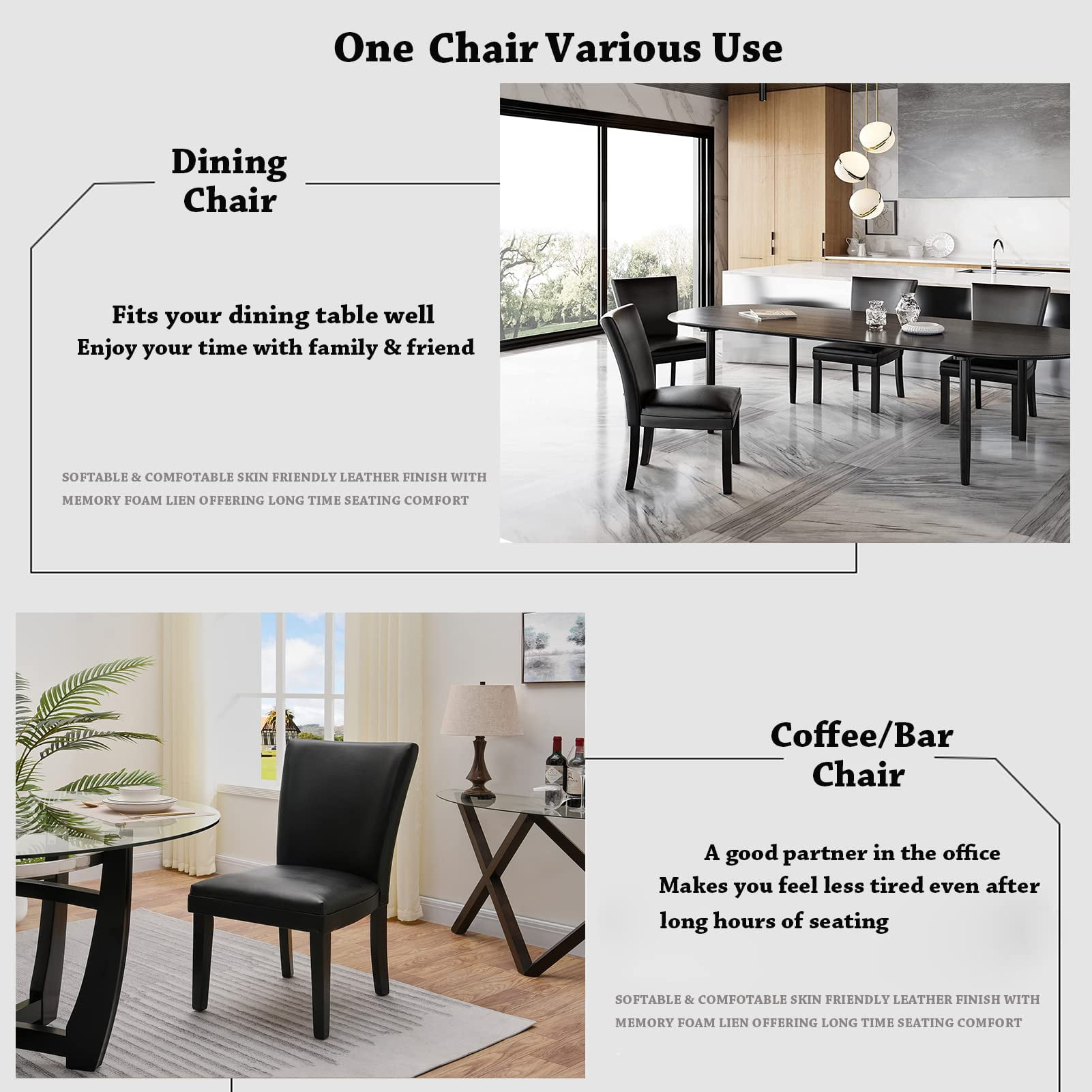 JESONVID Set of 2 Upholstered Parsons Dining Chairs, Faux Leather Dining Room Kitchen Side Chair with Solid Wood Legs for Living Room Bedroom Outdoor Lounge Guest Cafe(Black)