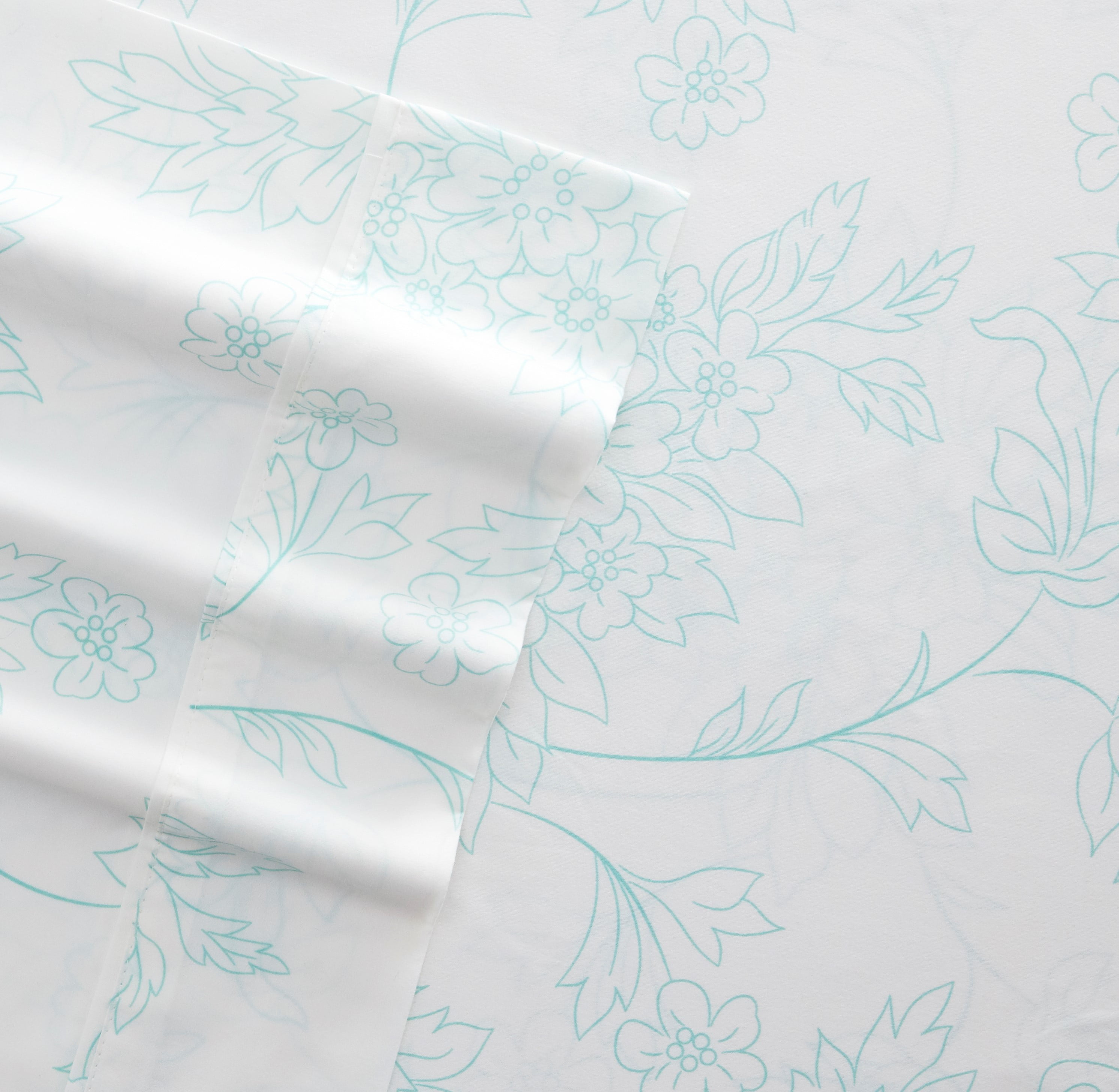 Noble Linens 4 Piece Pattern Microfiber Bed Sheets Set, Aqua Vine, Queen