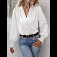 thumbnail image 4 of Camisa Elegante de Color Liso con Escote en V y Mangas Farol para Mujer L, 4 of 8