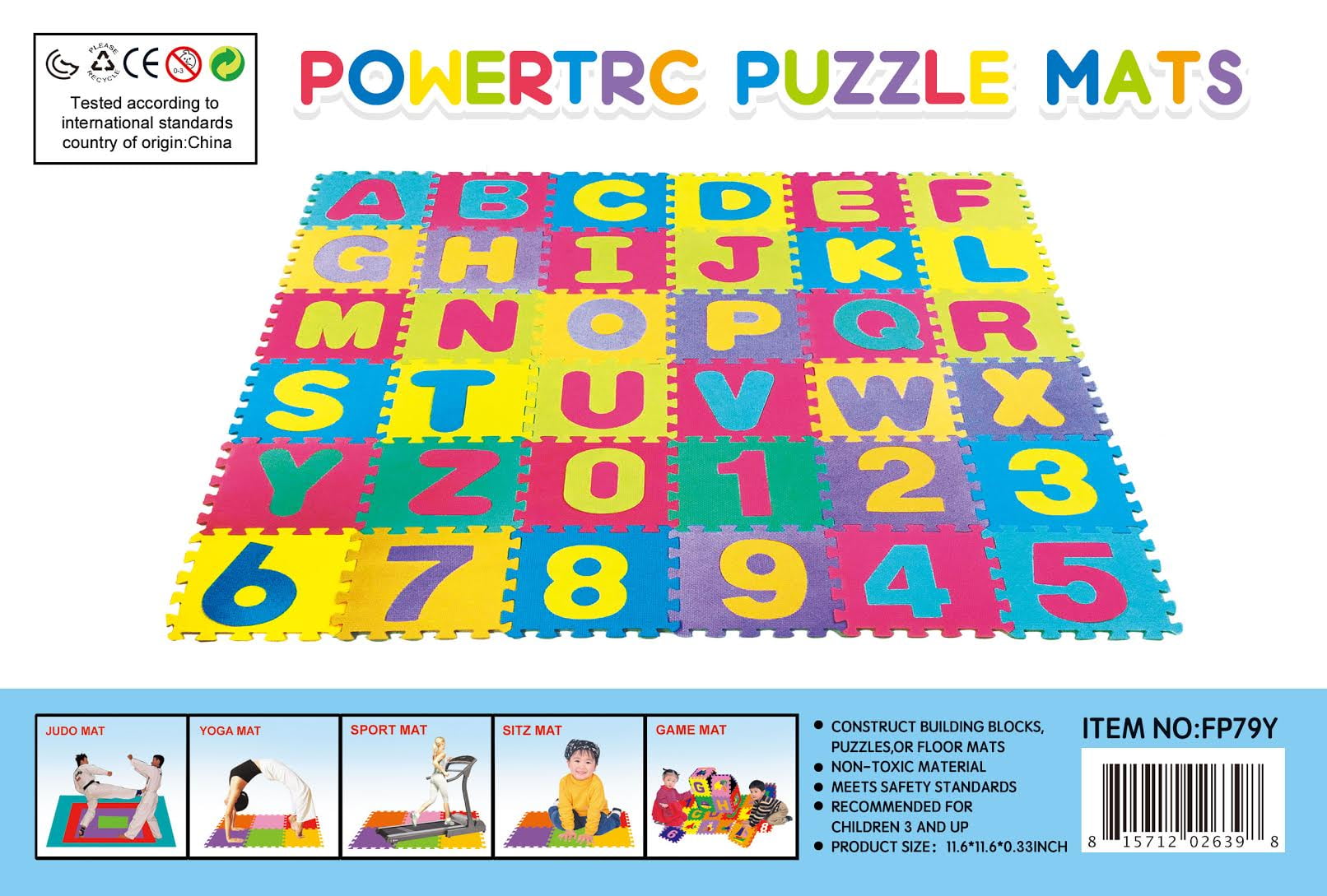 Kids Puzzle Alphabet Numbers 36 Tiles And Edges Play Mat 6x6