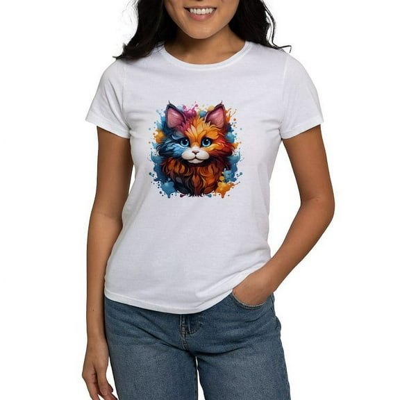 CafePress - Cute Cat Watercolor T Shirt - Women's Classic T-Shirt