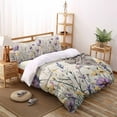 thumbnail image 3 of Spring Floral Full Size Comforter Set, Purple Yellow Flower Leaves Retro Letter Soft Bedding for All Seasons, 4 Pcs Bed Set with 1Comforter (86"x86") ,1 Sheet(80"x116"), 2 Pillowcases (19"x29"), 3 of 7