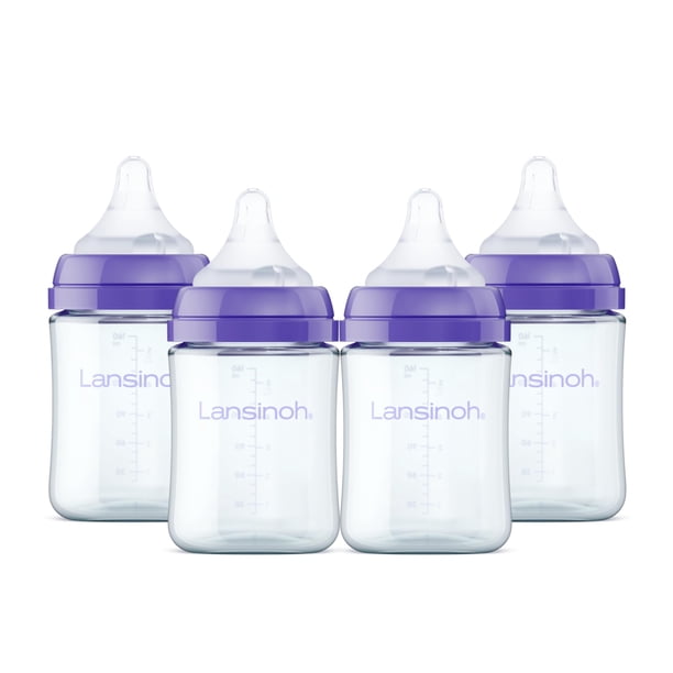Biberones Lansinoh de vidrio anticólico de 150 ml, paquete de 4 con tetinas