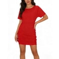 thumbnail image 6 of PNTUTB Women's French-Style Dress: Fashiona Solid-Color Round-Neck Short-Sleeve Fitted Dress with a Waist-Defining Pleated Design, 6 of 6