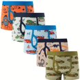 thumbnail image 1 of 5pcs Boys Cute Cartoon Pattern Comfortable Cotton Boxers, Elastic Comfy Underwears, 1 of 5