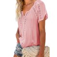 thumbnail image 2 of Sylvamorning Womens Solid Color Hollow Loose Short Sleeve Pullover T-shirt, 2 of 6