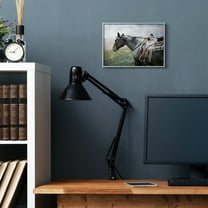 Stupell Industries Horse Riding Farm Landscape Animal Painting Gray Framed Art Print Wall Art, 11x14, by Milli Villa