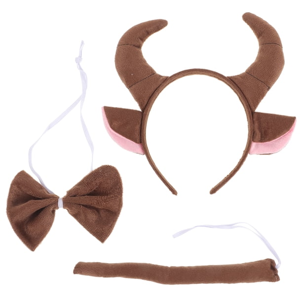 EeaseMX Conjunto de 3 piezas de disfraz de dibujos animados para niños, diadema, pajarita y cola, accesorios de actuación para fiesta de cosplay (vaca)