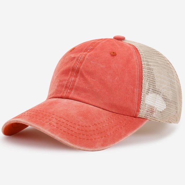 (53-57cm)Unisex Trucker Adjustable Snapback Baseball Cap, Split Vintage Washed Distressed Baseball Cap Adjustable Dad Hat(Orange)