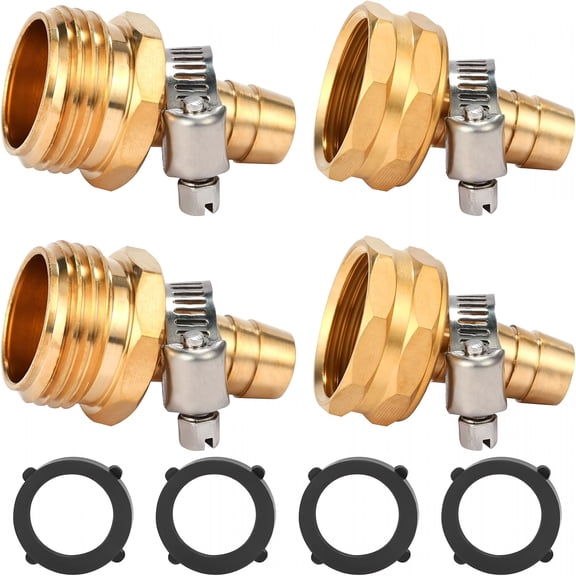 ZHZFKQ Brass Garden Hose Connector Repair Mender Kit with Stainless Clamp, Fits 1/2" Water Hose Fitting, 2 Sets