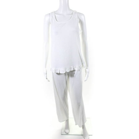 

You Say Womens Ruffled Tank & Pant Pajama Set - White Size L
