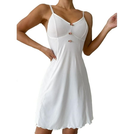 

Casual Solid Spaghetti Strap Slip Dress Sleeveless White Womens Nightgowns & Sleepshirts (Women s)