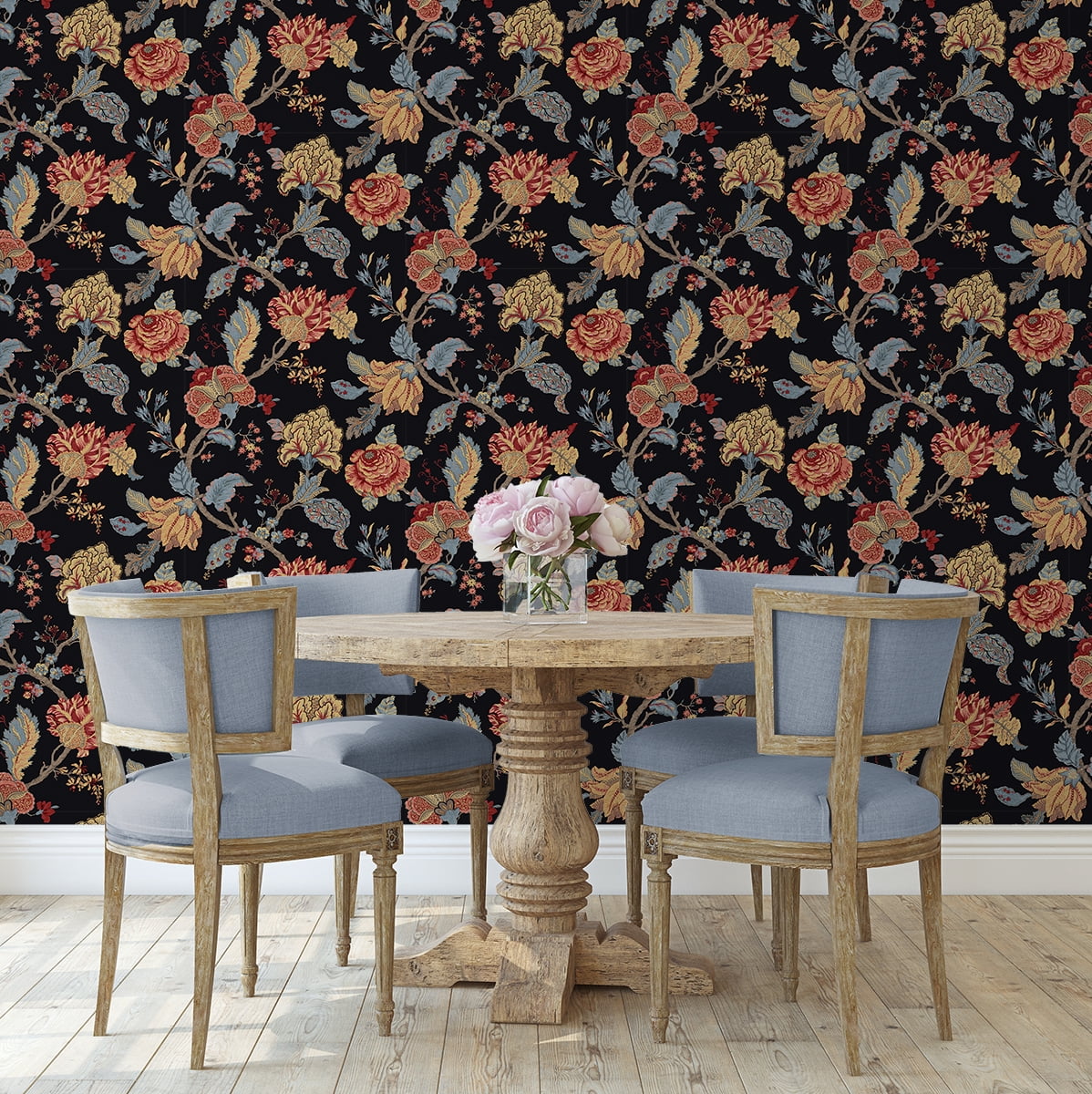 NextWall  Kianna Jacobean Peel and Stick Wallpaper 20.5 in. W x 18 ft. L - Ebony