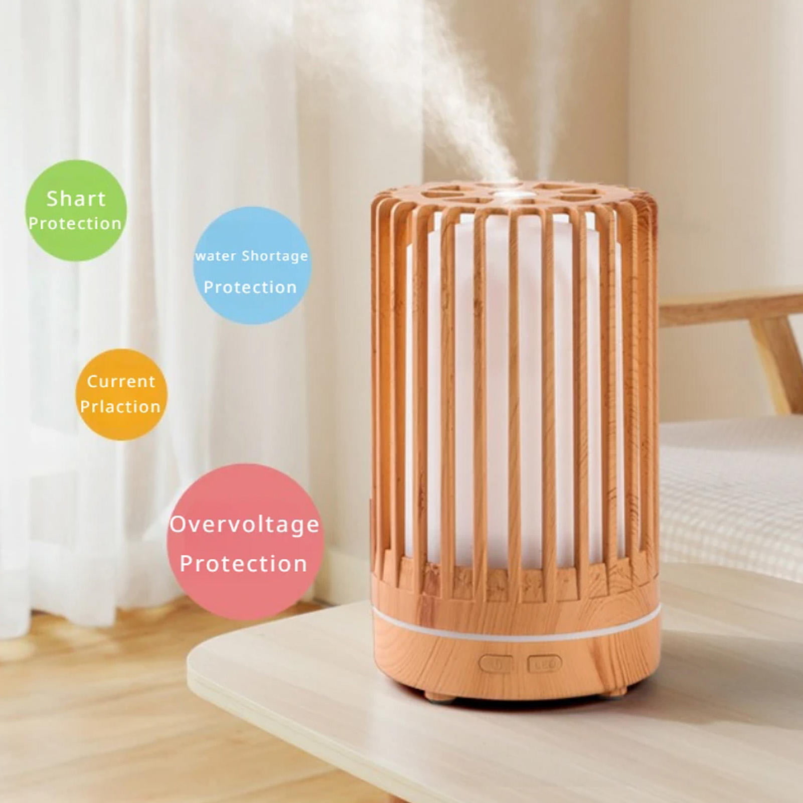 Suodoka 200 ml Compact USB‑Powered Ultrasonic Humidifier & Diffuser with Bird‑Cage Design, Low‑Noise, Auto‑Off, Colorful LED Lights