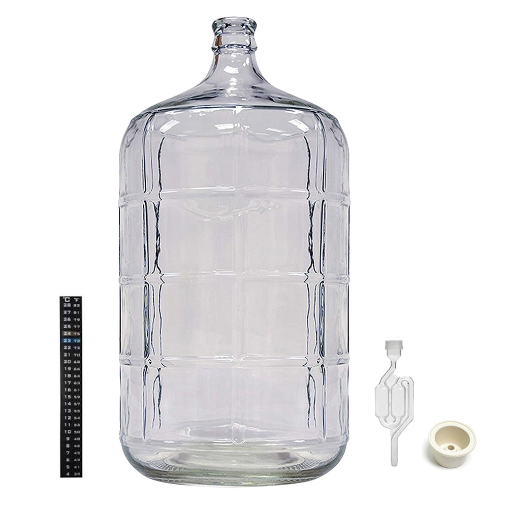Home Brew Ohio 5 Gallon Glass Carboy with Drilled Bung Three-Piece Airlock and 