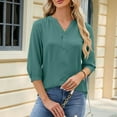 thumbnail image 5 of Womens Casual Chiffon Blouses 3/4 Sleeve Loose V Neck Pleated Button Down Shirts round Neck Tee Sports Tops for Women Training Shirt Women Womens Dressy Tee Shirts T Shirt Set Women Summer Tees for, 5 of 6