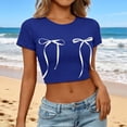 thumbnail image 2 of MEICHEN Womens Tie Front T Shirts Crop Tops Summer Trendy Basic Tees Casual Slim Fit Crew Neck Tshirts Cute Blouses, 2 of 4