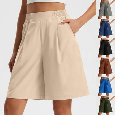 Simua Women's Loose Shorts Fashion Solid Color Pockets Elastic Waist Summer Casual Bermuda Shorts