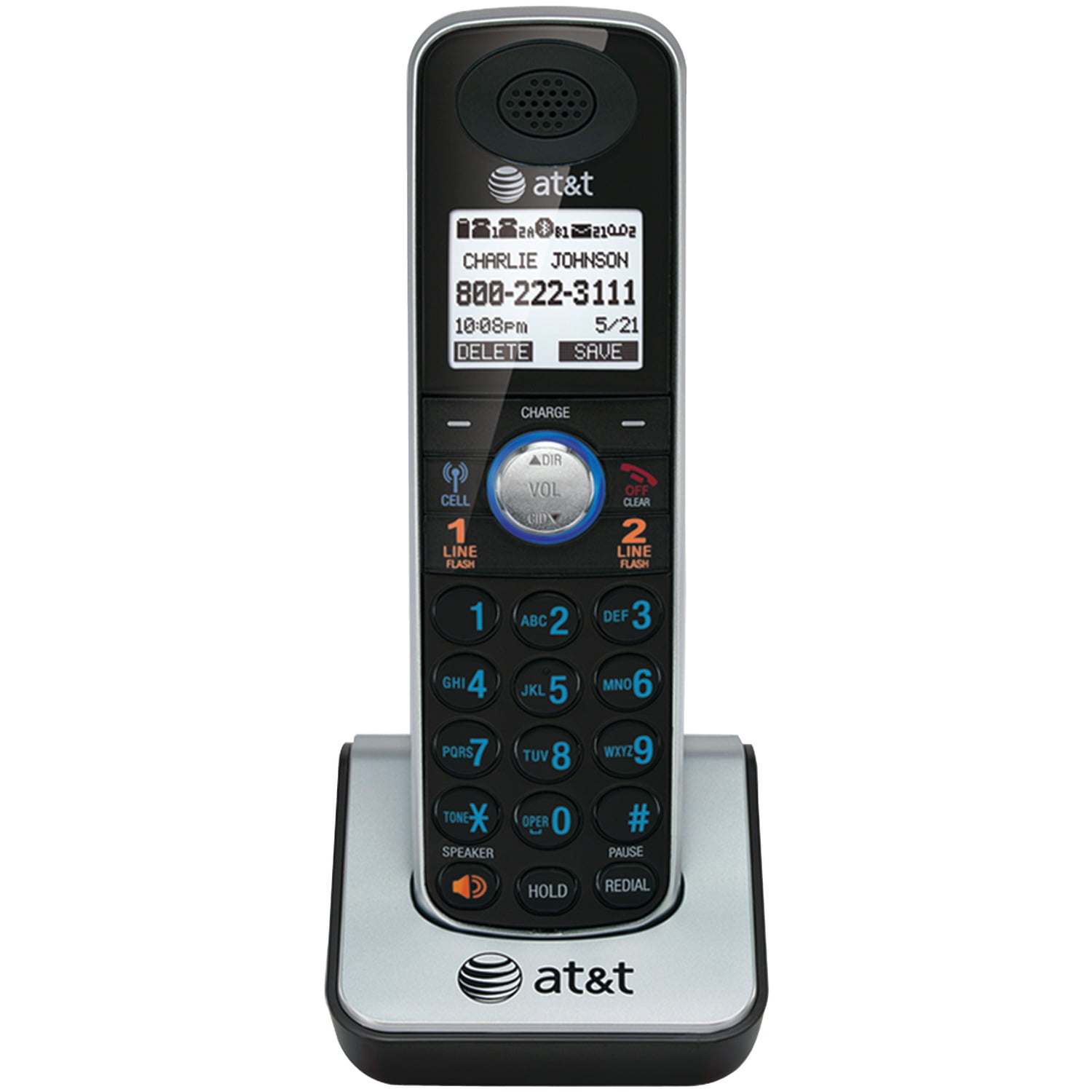 AT&T DECT 6.0 Connect to Cell 2-Line 2-Handset Expandable Corded/Cordless Phone System with Caller ID & Call Waiting, Black & Silver, TL86109