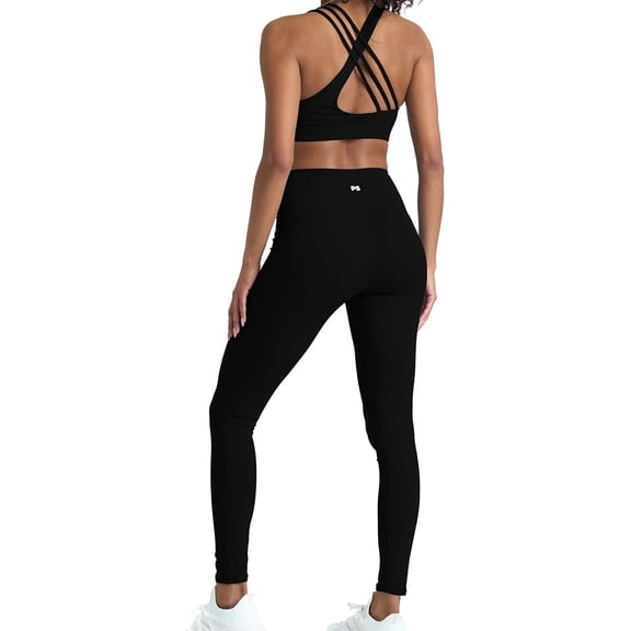 2 Piece Black Workout Sets for women, High Waist Leggings and Sports Bra Yoga Set Matching Gym Pilates Running Work Out Outfit Large