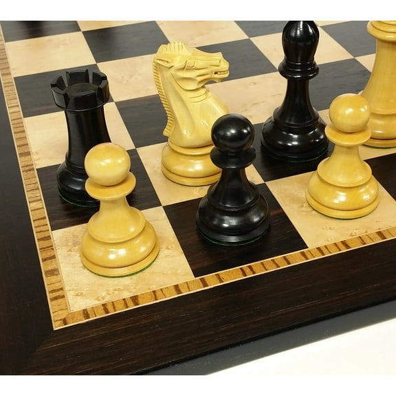 Black 4 5/8" Anderssen Staunton Wood Chess Set Large 20" Ebony  Birdseye Board