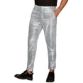thumbnail image 4 of INSPIRE CHIC Shiny Pants for Men's Glitter 70s Disco Night Club Straight Leg Sequin Trousers 32 Silver, 4 of 6