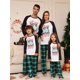 thumbnail image 1 of PatPat Conjuntos de pijamas a juego con pantalones a cuadros y top en contraste con letras navideñas, 1 of 1