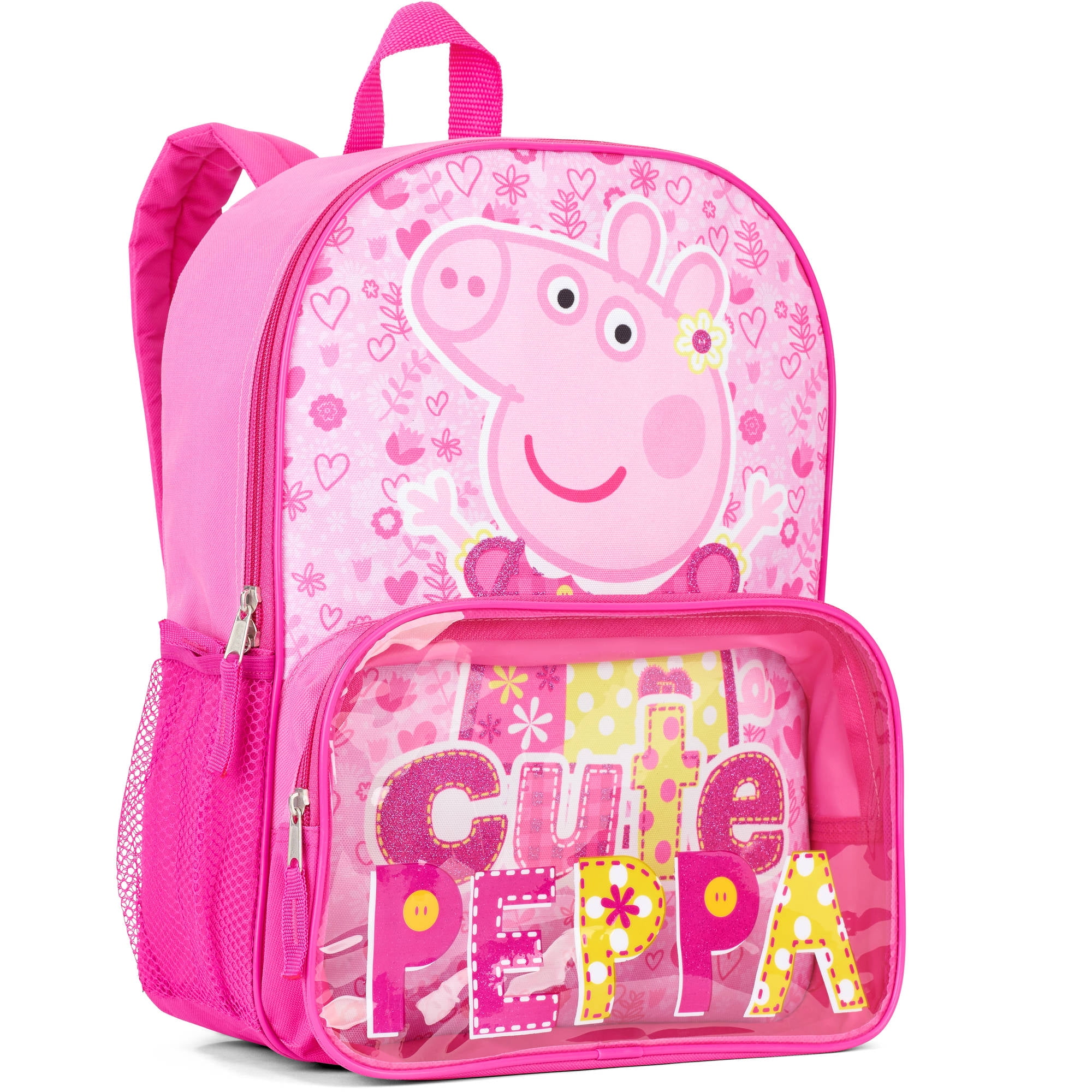 Peppa Pig Backpack with Lunch Box for Kids - 5 PC Bundle with 16 Peppa Pig School Backpack Bag, Lunch Bag, Water Bottle, Stickers, and More | Peppa