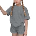 thumbnail image 4 of Ensemble T-Shirt et Short pour Filles, Haut à Col Rond Uni à Manches Courtes et Short, Tenue de Sport Décontractée Deux Pièces pour Enfants, 4 of 7